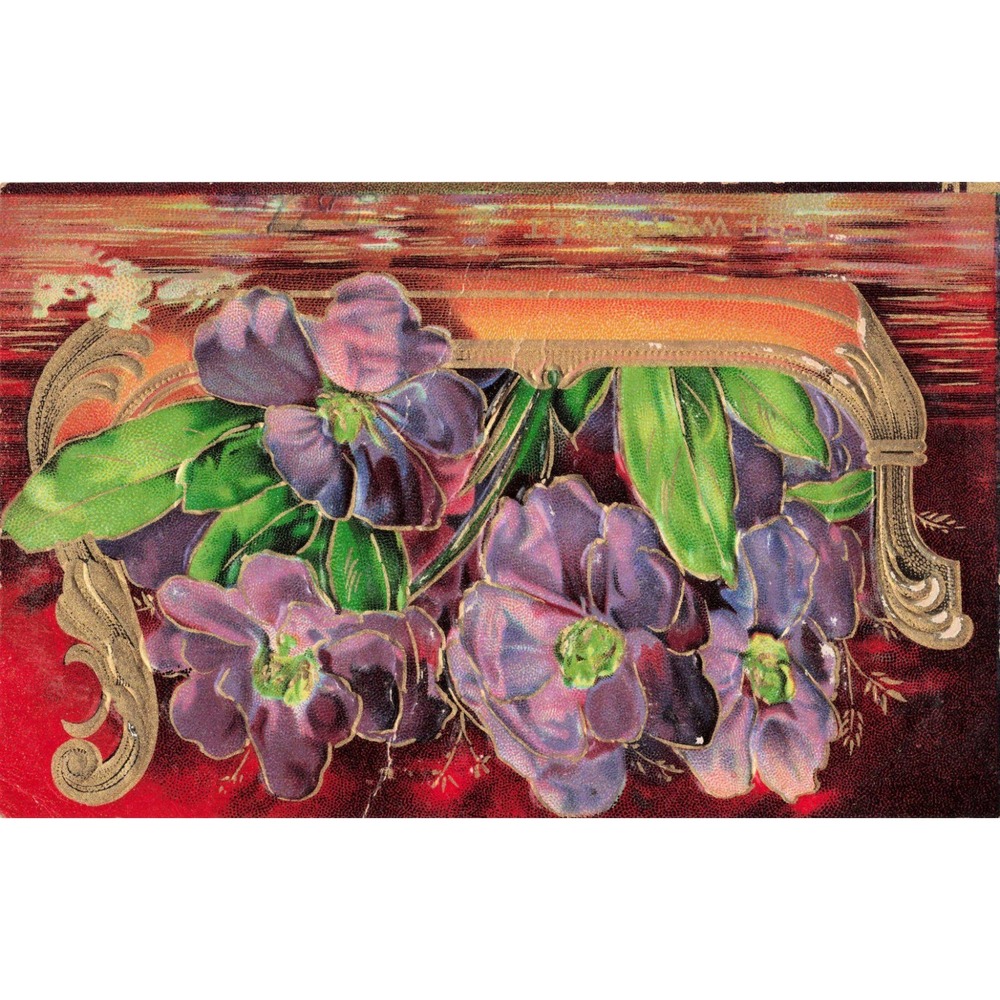 Vintage Embossed Postcard Purple Pansies Gold Scroll Floral A Series 668/1 VG - Picture 1 of 2
